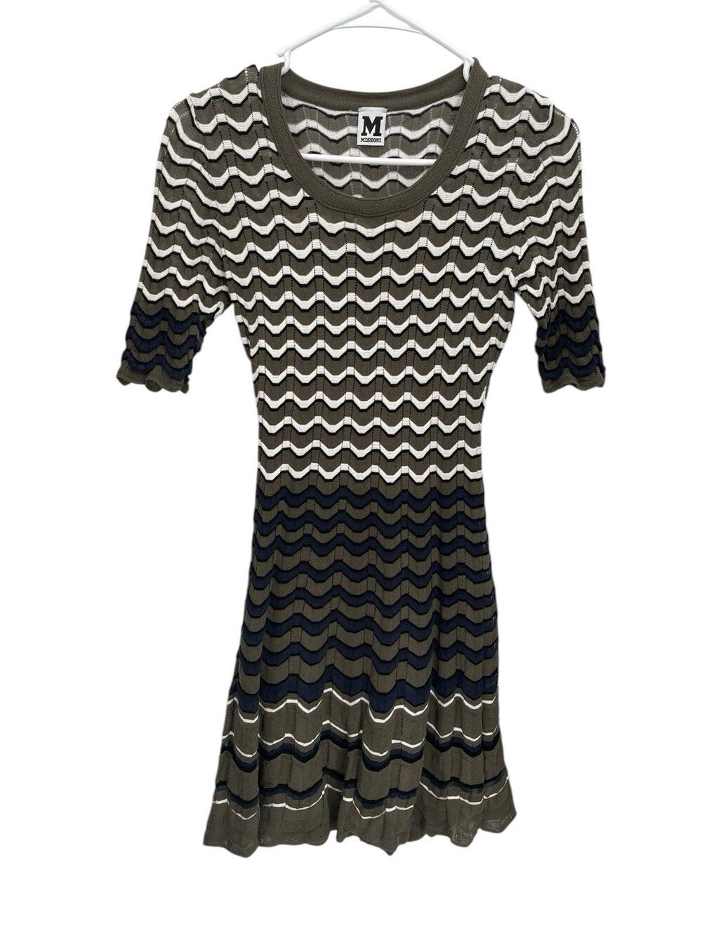 Missoni Zigzag Knit Dress Green White Blue Size 42 US 6